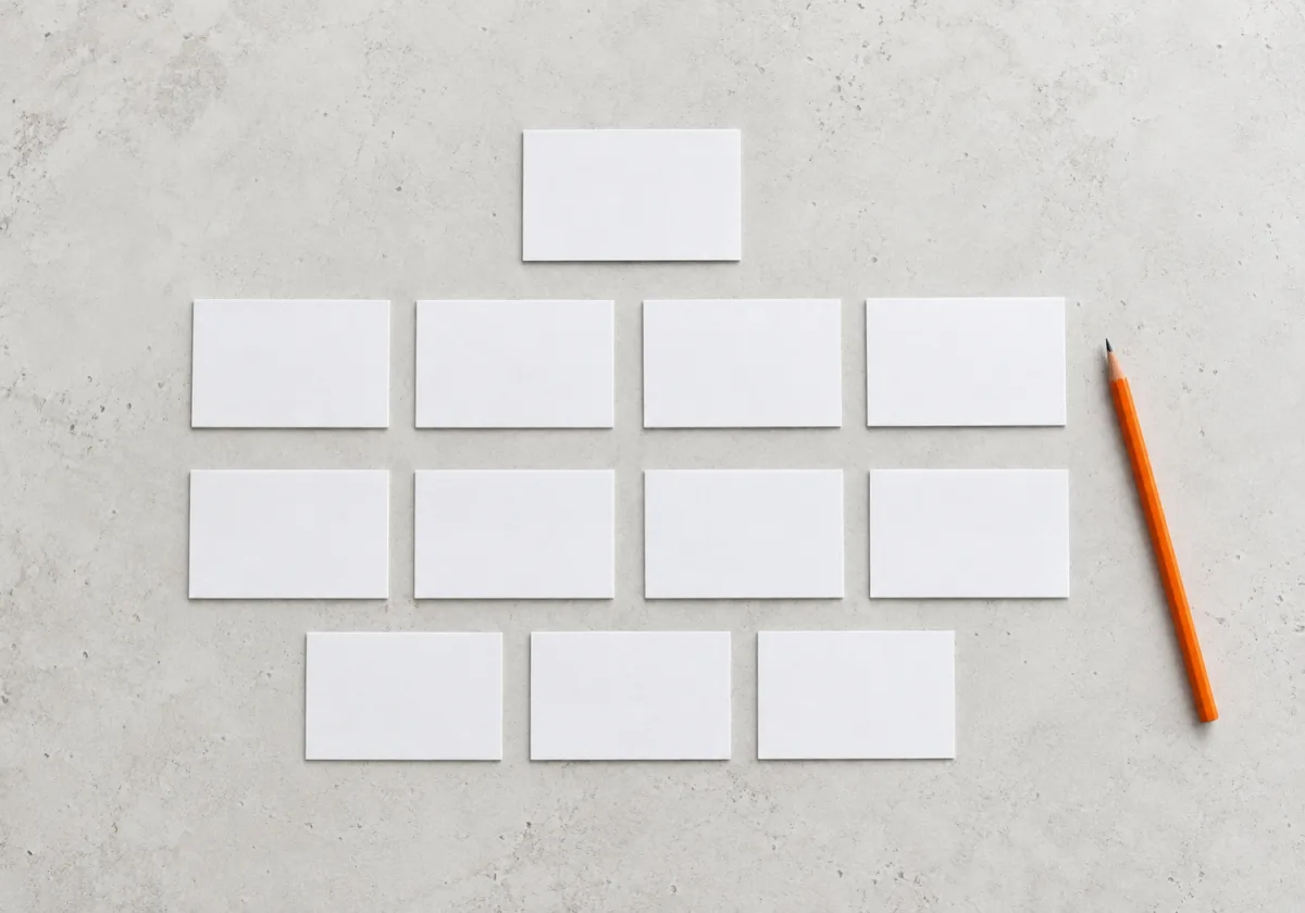 Blank cards laid out like a site map